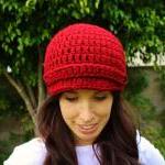 Chunky Newsboy Crochet Cap In Red