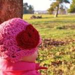 Pink Baby Crochet Hat With Heart Valentines Day