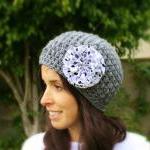 Grey Slouch Hat With Speckled Fabric Flower